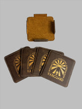 Load image into Gallery viewer, Set of 4 Leather Coasters with logo of Vanguard International Scouting Association
